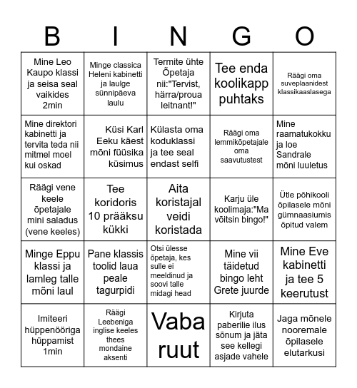 viimase koolipäeva bingo Card