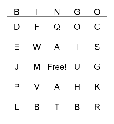 Alphabet Bingo Card