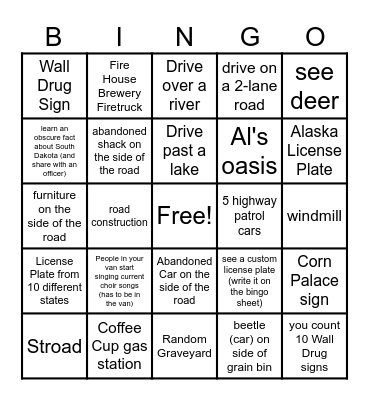 Choir Tour 2026 Bingo Card