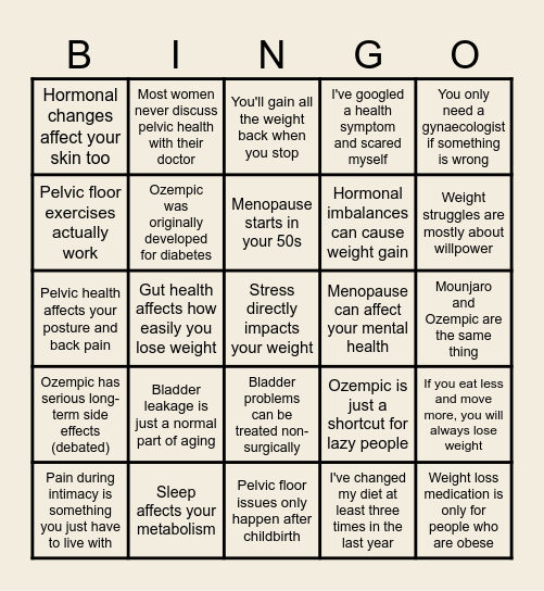 Spill The Wellness Tea Bingo Card