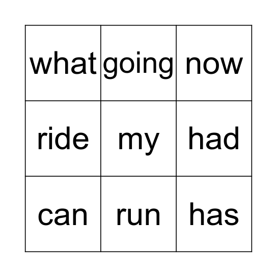 Sight Words Bingo Card