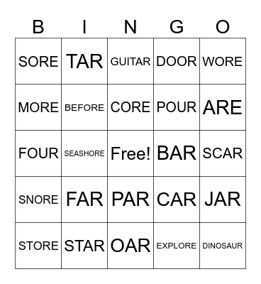 Vocalic OR and AR Bingo Card