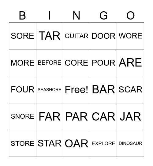 Vocalic OR and AR Bingo Card