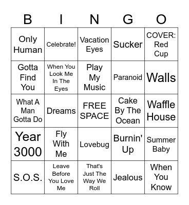 LIVE from the O2 Bingo Card
