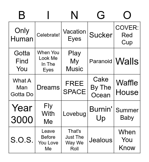 LIVE from the O2 Bingo Card