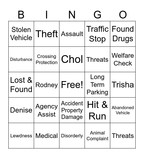 Police Bingo Card