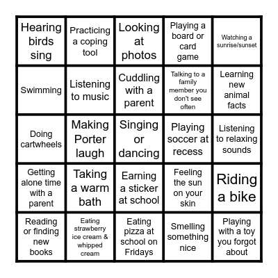 Sunny Moments Bingo Card