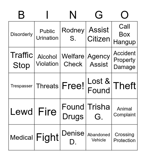 Police Bingo Card