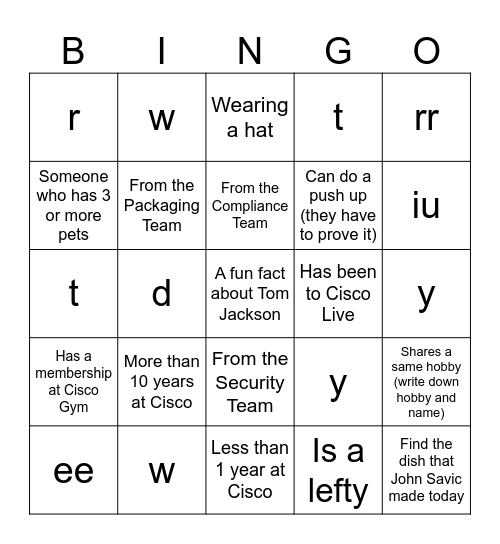 TeamConnect BBQ Bingo Card