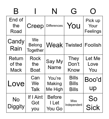 90s vs 2000s R&B Bingo Card