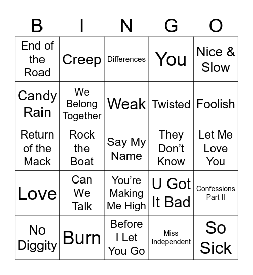 90s vs 2000s R&B Bingo Card