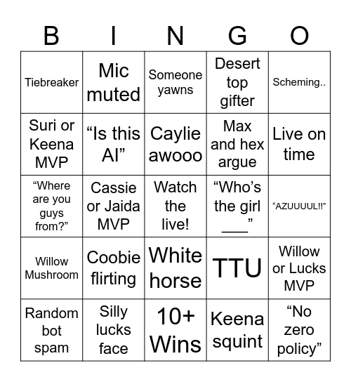 AD Live Bingo! Bingo Card