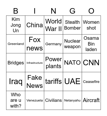 Trump speech Bingo Card