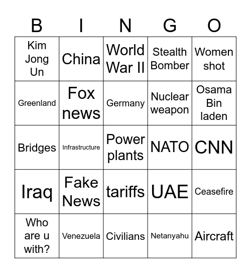 Trump speech Bingo Card