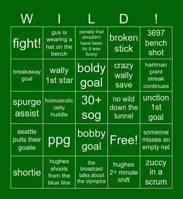 wockey Bingo Card