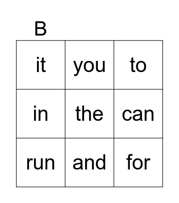 Sight Words - K Bingo Card