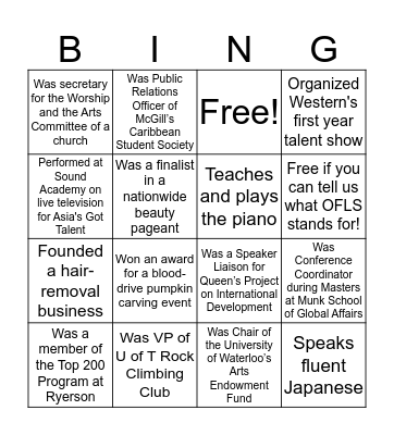 OFLS Execs Bingo Card