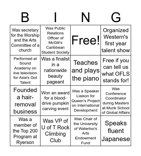 OFLS Execs Bingo Card
