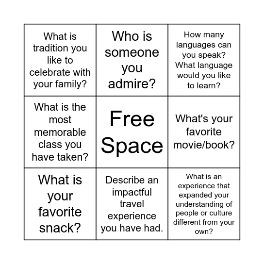 Lead the Way Bingo Card