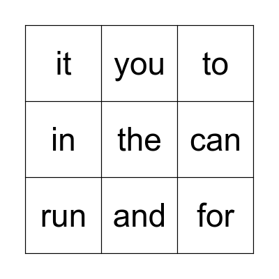Sight Words - K Bingo Card