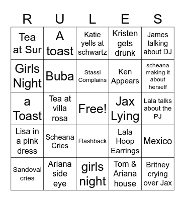 VANDERPUMP RULES Bingo Card