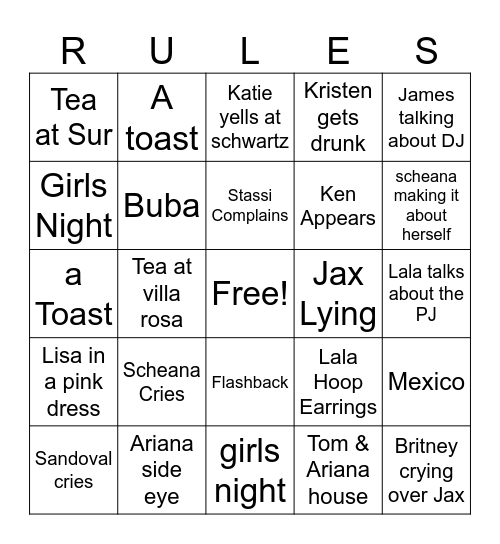 VANDERPUMP RULES Bingo Card