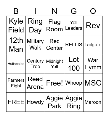 Aggie Family Cookout Bingo Card