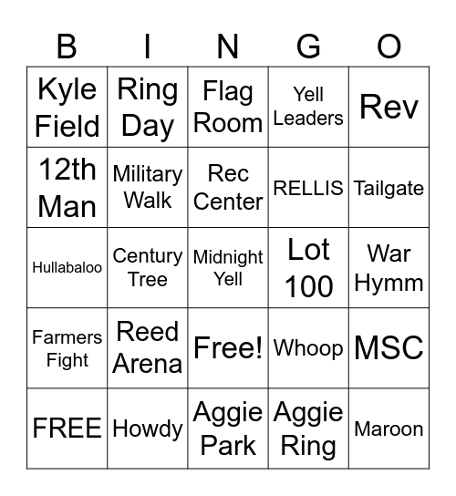 Aggie Family Cookout Bingo Card