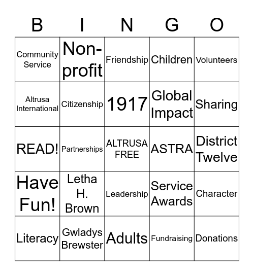 Altrusa International Bingo Card