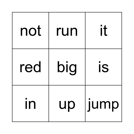 Sight Words - K Bingo Card