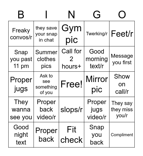 What we can get out of a Girl Bingo Card