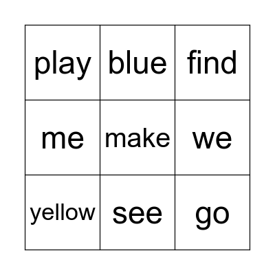 Sight Words - K Bingo Card