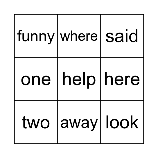 Sight Words - K Bingo Card