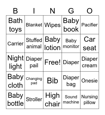 Baby Bingo Card