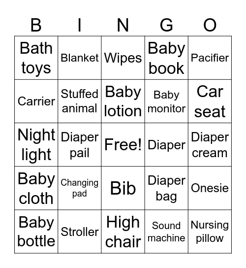 Baby Bingo Card