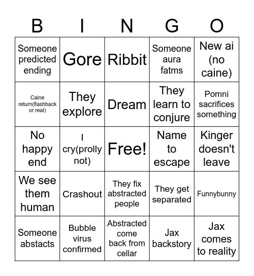Episode 9 tadc Bingo Card
