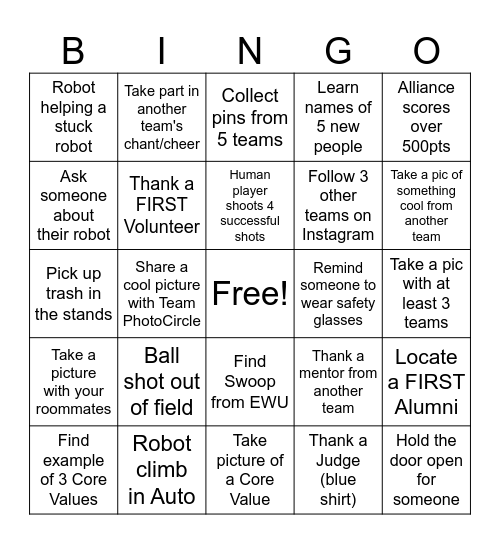 Panther Robotics Bingo Card