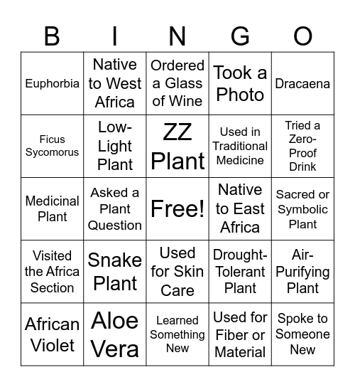 Plant Bingo: Roots of Africa Bingo Card