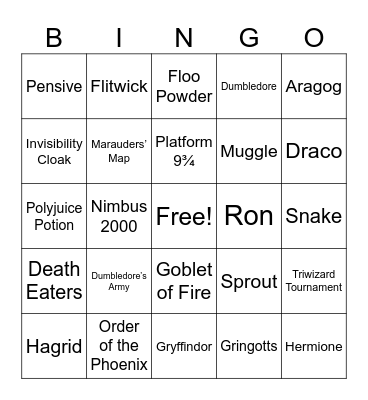 Harry Potter Bingo Card