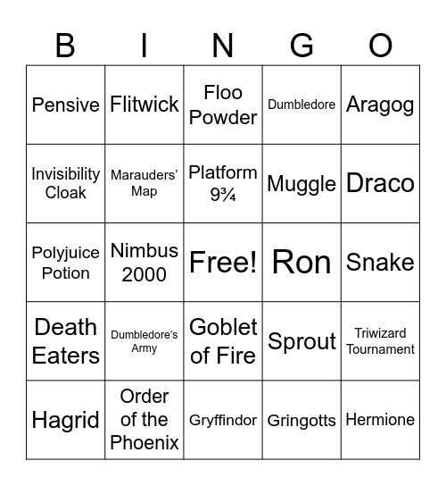 Harry Potter Bingo Card