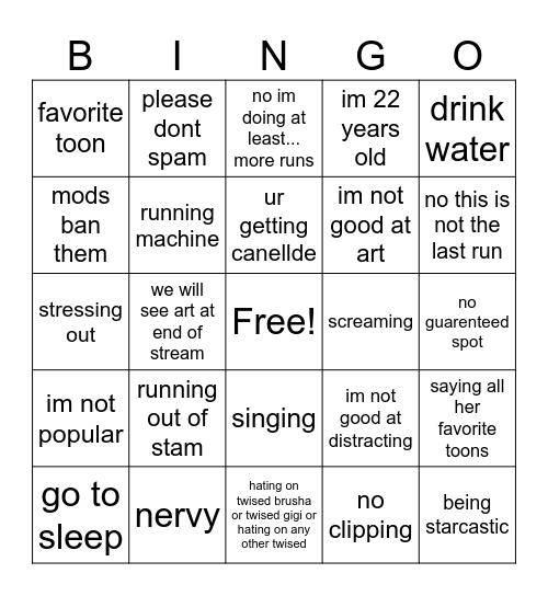 adris saying ro doing something Bingo Card