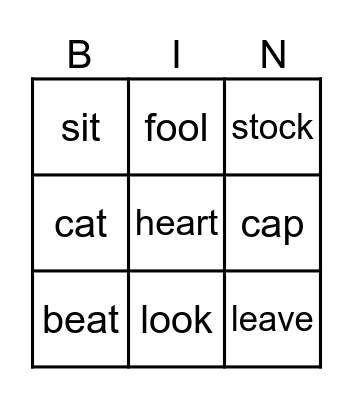 Vowels Bingo Card