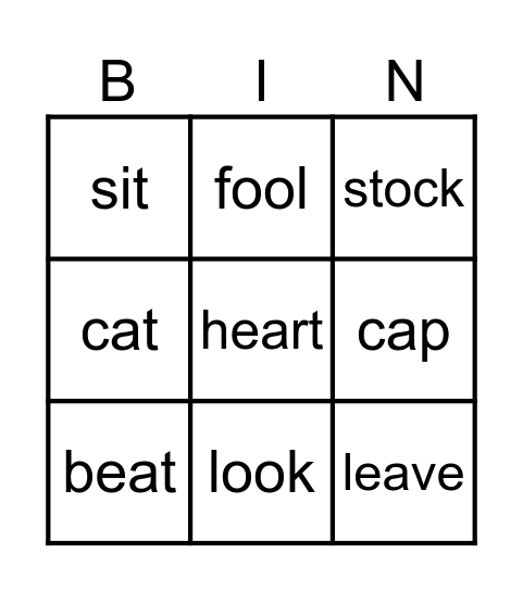 Vowels Bingo Card