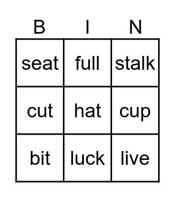 Vowels Bingo Card