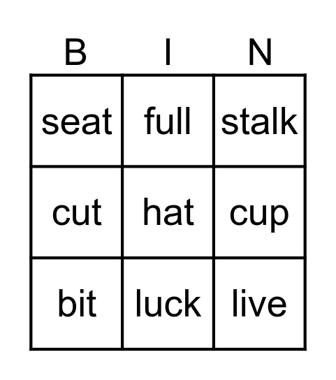 Vowels Bingo Card