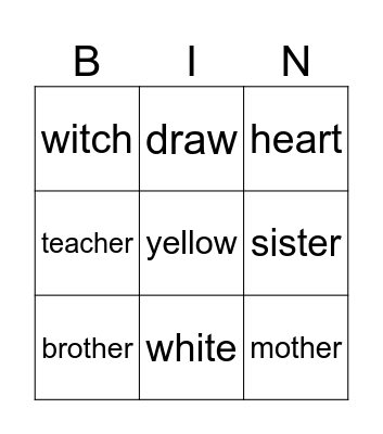 Grade 2 Level Bingo Card