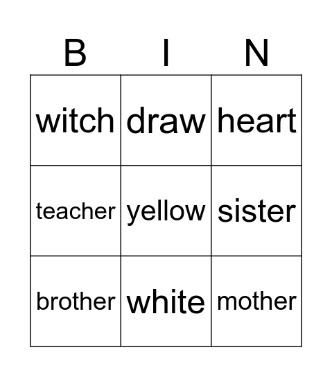 Grade 2 Level Bingo Card