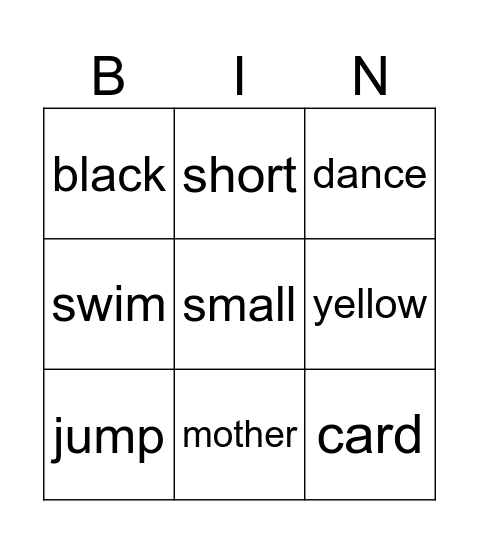 Grade 2 Level Bingo Card