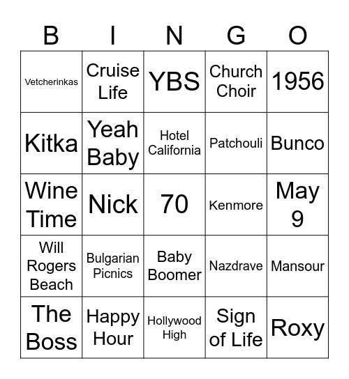 Eleanor Bingo Card