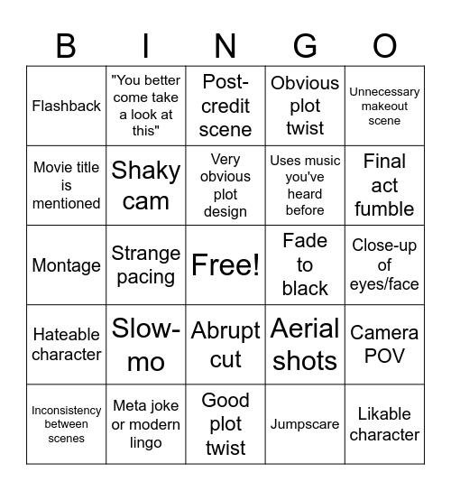 Movie Clichés Bingo Card